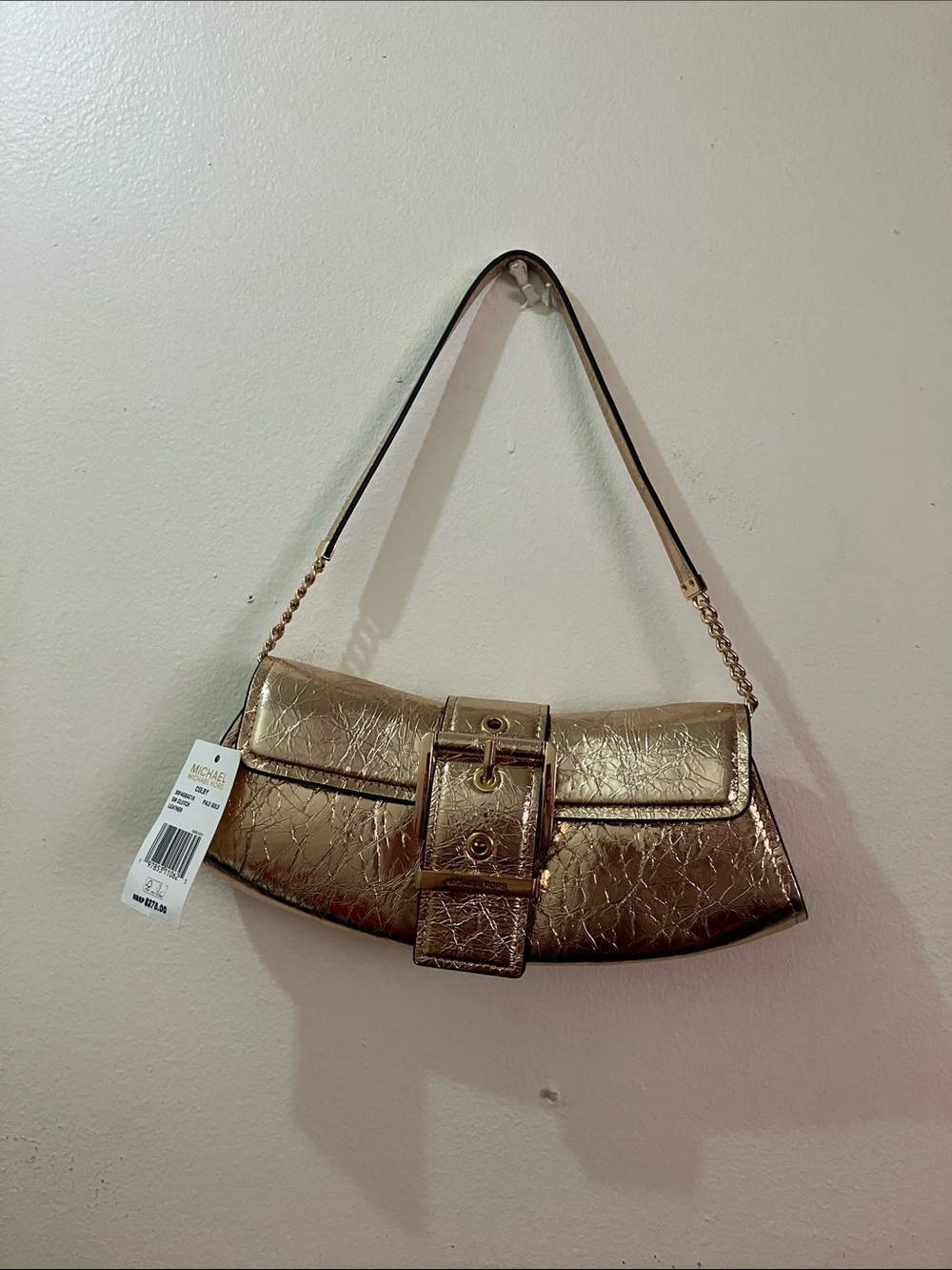 MICHAEL Michael Kors Metallic Gold Buckle Shoulder Clutch